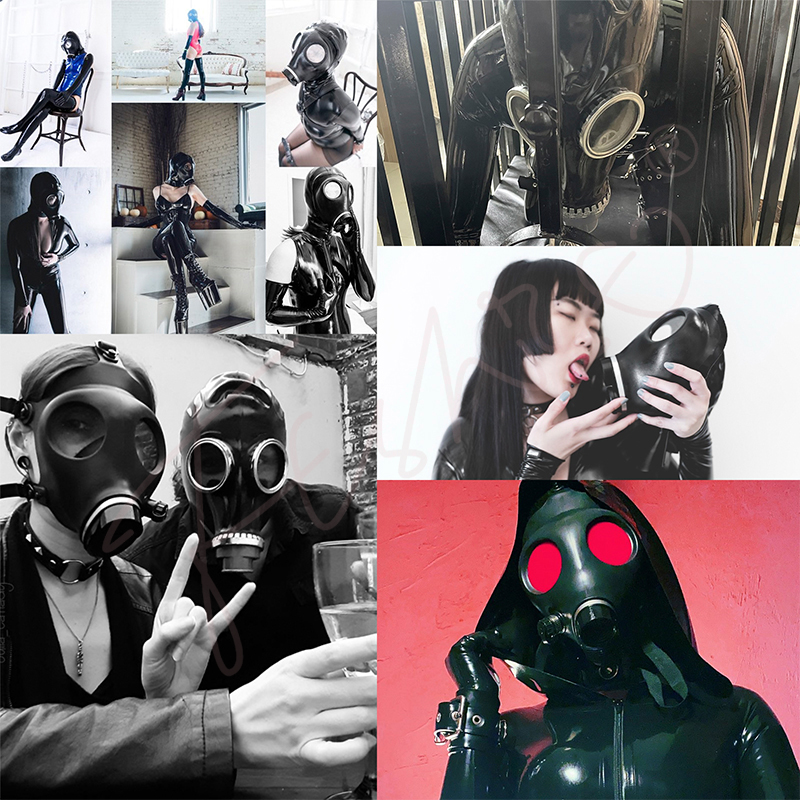 乳胶衣cosplay呼吸控制sm性窒息面罩头套latex硅胶防毒面具呼吸袋闻剂