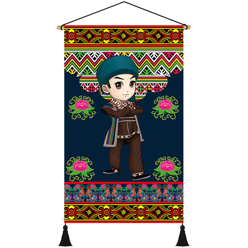 瑶族特色文化布艺挂画民族风情人物民宿客栈卧室走廊墙壁装饰画 图-a