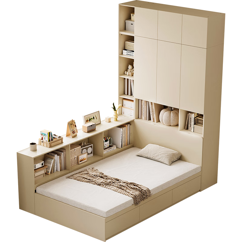 林氏家居床榻榻米衣柜一体床1.2米单人床小户型次卧1.5米双人床储物床QE1A 【软包款】软包床+床垫 1.2X2.0米 1363.15元(需领券)