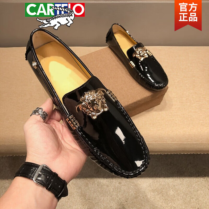 鞋男2022新款新款潮英伦休闲商务皮鞋男士黑色高端鞋子 黑色金色头像