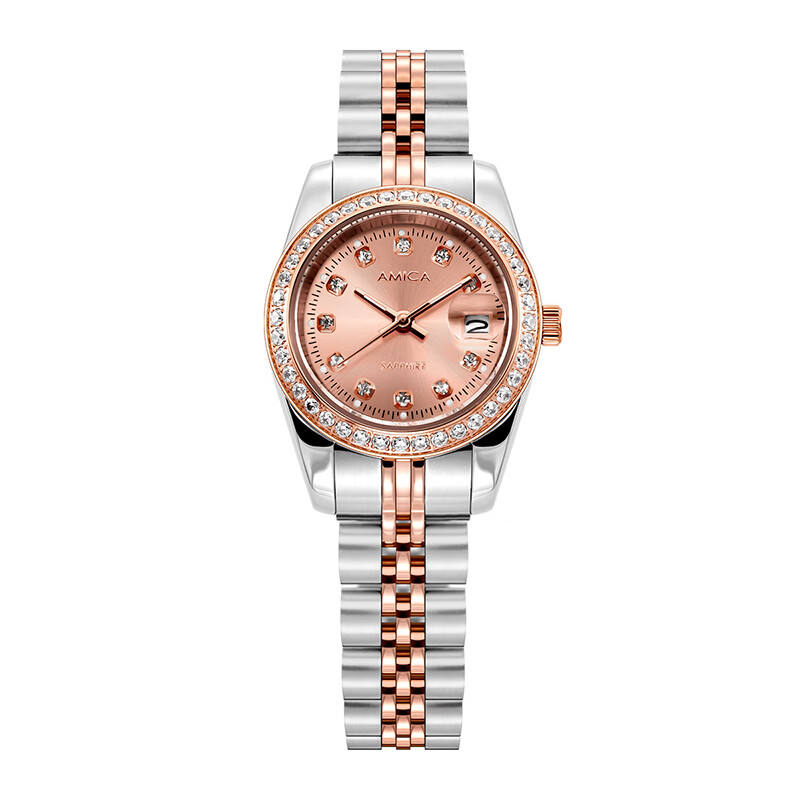 amica瑞士原装进口经典圆形商务女表精致时尚女腕表防水小粉表al04626
