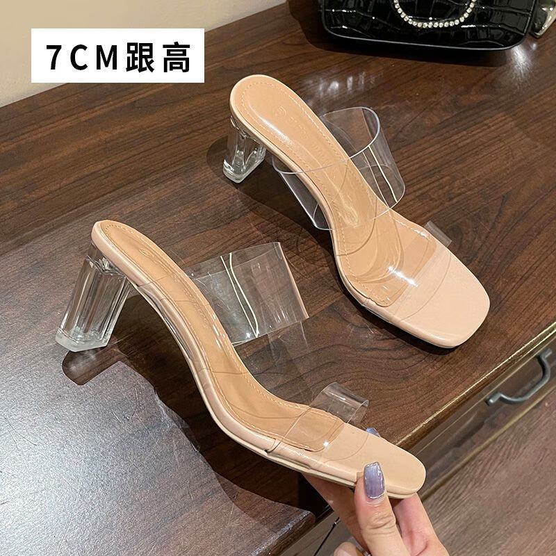 宁墅高跟鞋水晶鞋跟礼婚鞋女结婚鞋大长腿ins巨显廋水晶跟凉鞋透明超