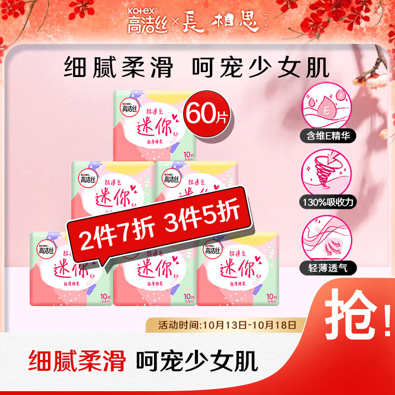 高洁丝Kotex少女肌190mm10片*6包极薄绵柔直条款迷你护垫卫生巾套装使用感如何?