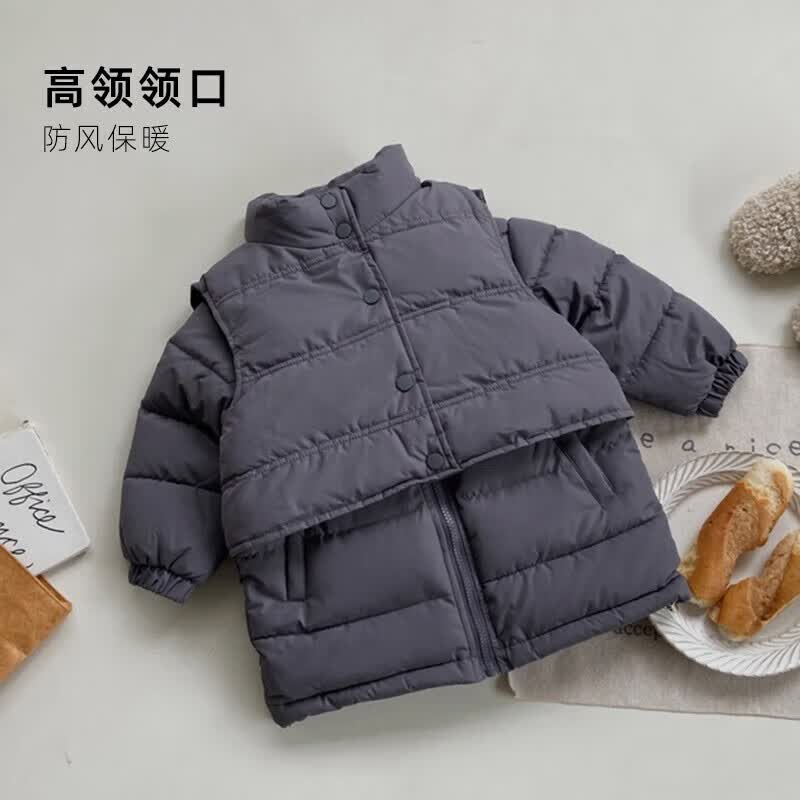 棉花堂2023秋冬新款夹克背心小童男女宝宝中长款棉服外套加厚保暖2件套S 灰 90cm属于什么档次？