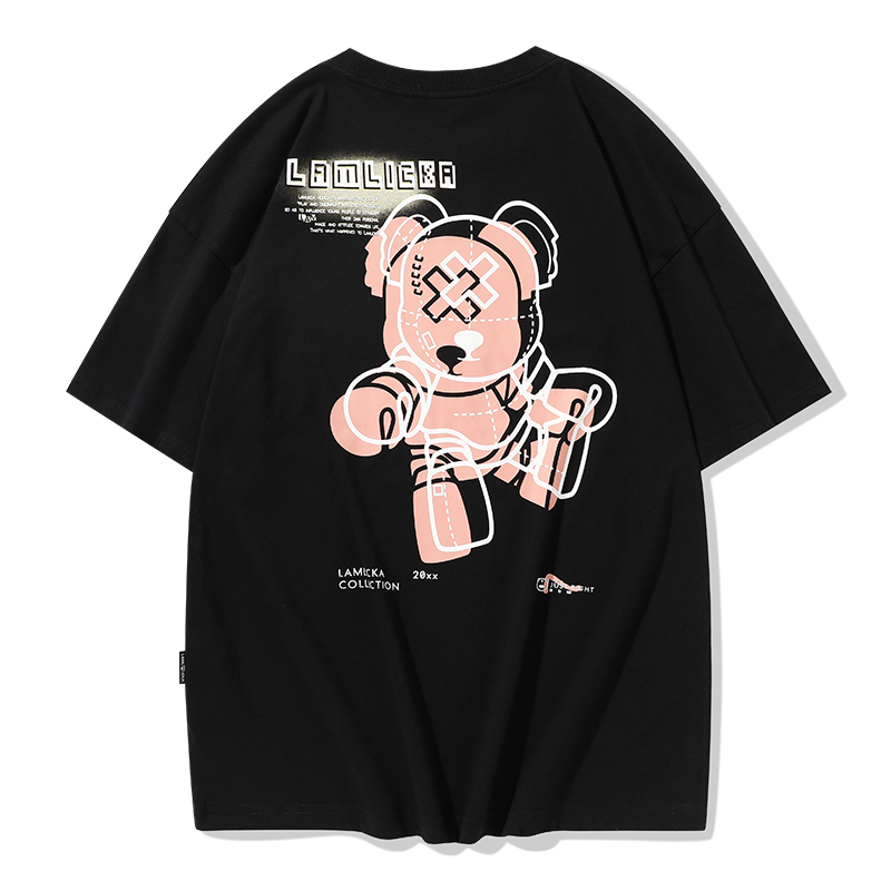 天龙致尊denon supreme短袖t恤男女潮牌2021夏季oversize宽松大码小熊