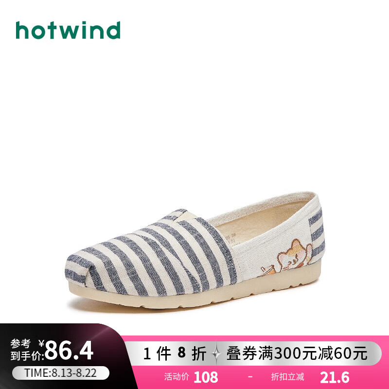 热风2023年春季新款女士时尚软底条纹休闲鞋个性拼色舒适套脚布鞋 39兰条纹 38（正码）怎么看?