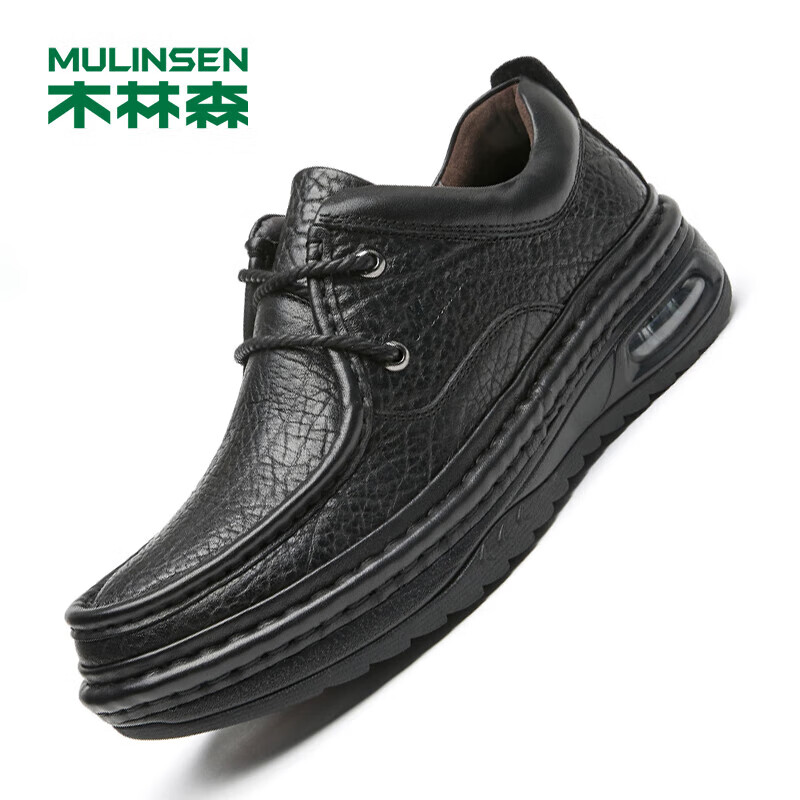 木林森（MULINSEN）头层牛皮商务休闲男鞋双层缝线厚底男士皮鞋 L017369