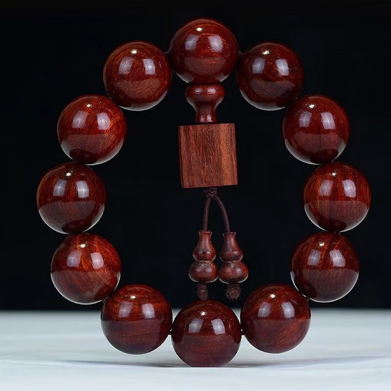 大葉紫檀佛珠手串男女手鏈印度小葉紫檀金絲楠木黃花梨木沉香手串 紫檀2.0*12顆【方牌+葫蘆】