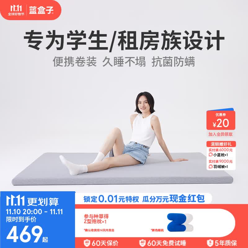 蓝盒子【薄垫】小蓝垫T1记忆棉床垫租房学生宿舍软垫租房双人榻榻米 小蓝垫T1 灰色【现货7天内发出】 1500mm*2000mm使用感如何?