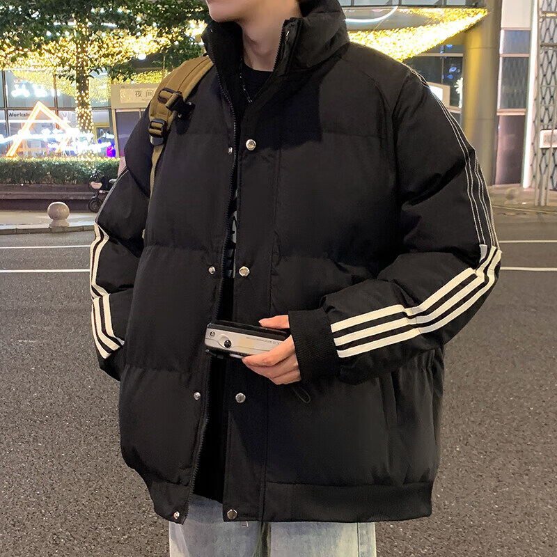 卡柏奇冬季拼色立领棉服男新款保暖外套 黑色 M