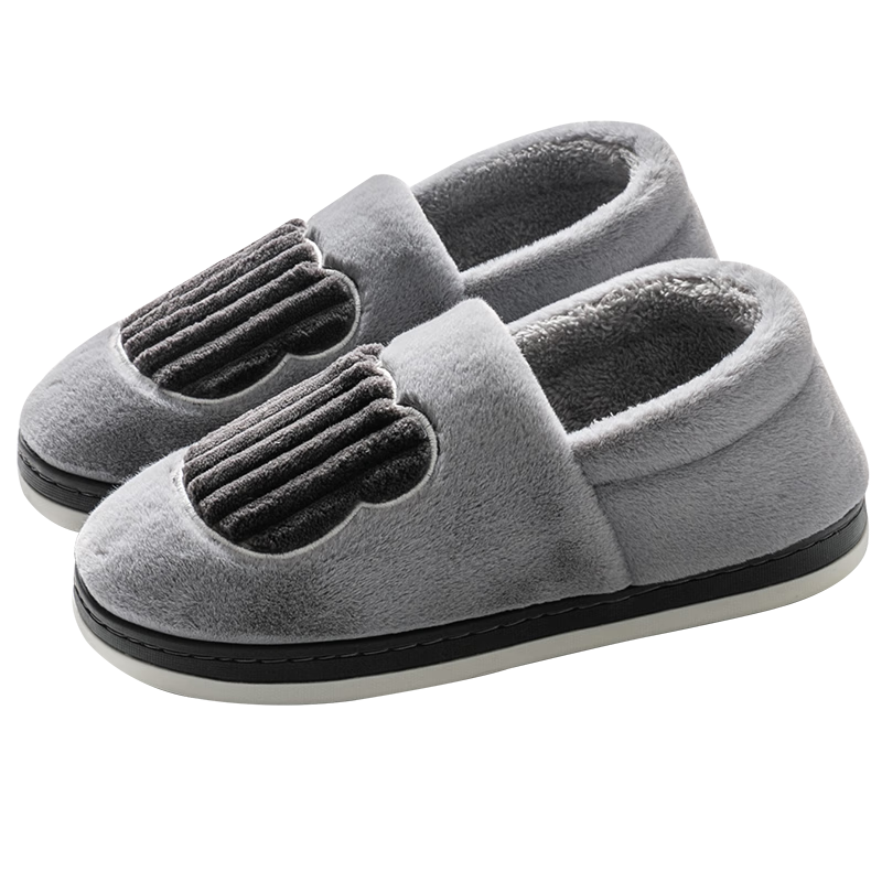 京东京造家居包脚棉拖鞋 轻简毛绒保暖包跟棉拖鞋男款 灰色44-45  JZ-3222
