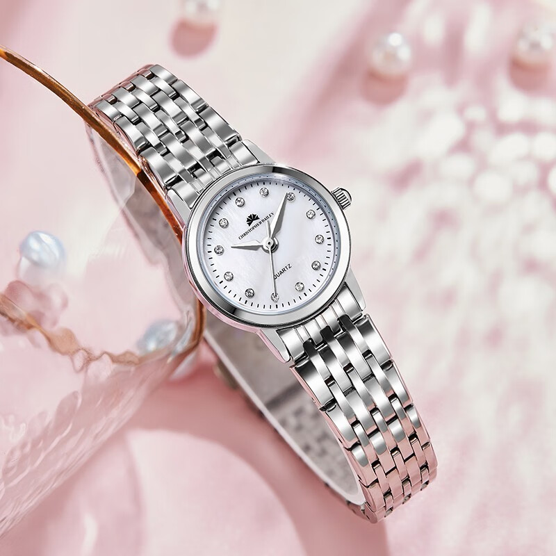 珂芮柏蒂白月光中古小银表简约轻奢腕表不锈钢表带 28 银色表盘 女表