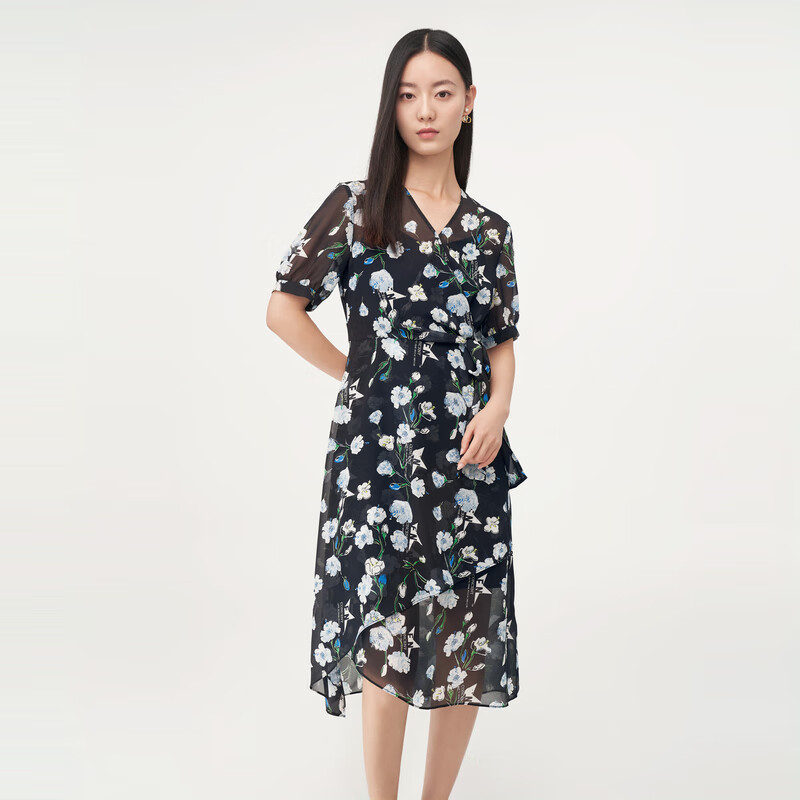 芭蒂娜连衣裙631u240 黑印花 s