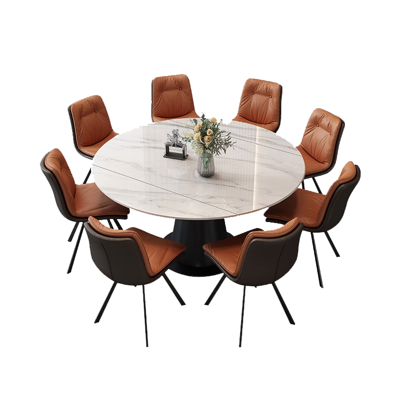 慕跃 岩板餐桌可变圆桌 轻奢现代简约伸缩吃饭桌小户型家用圆形餐桌椅组合 岩板旋转伸缩餐桌【1.35*0.85*0.75m】