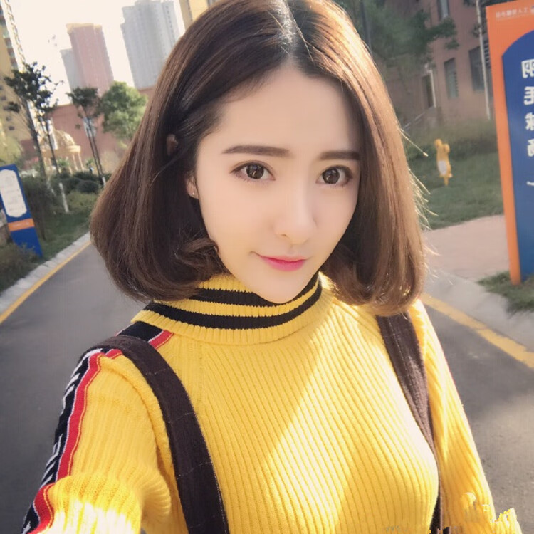 假发女短直发中分刘海蓬松自然内扣齐肩卷发整顶假发头套 黑色