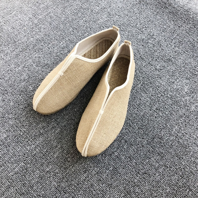 爾煦棉麻布鞋男老北京男士單鞋禪修居士鞋古風(fēng)漢服復(fù)古中式中國風(fēng)亞麻 米白色809 亞麻材質(zhì) 41