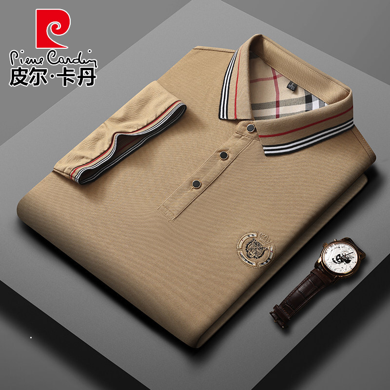 皮尔卡丹品牌高档男装 桑蚕丝t恤老虎刺绣polo保罗衫夏季新款短袖商务