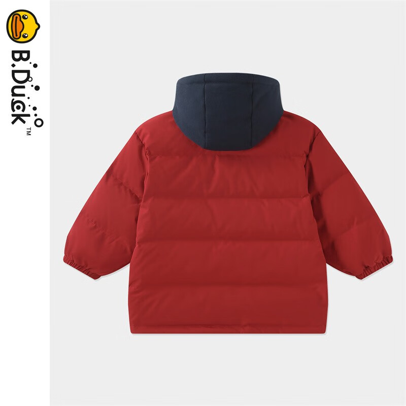 B.Duck小黄鸭童装儿童羽绒服男童冬季工装风加厚保暖冬衣过年拜年服红色 枣红 110 cm