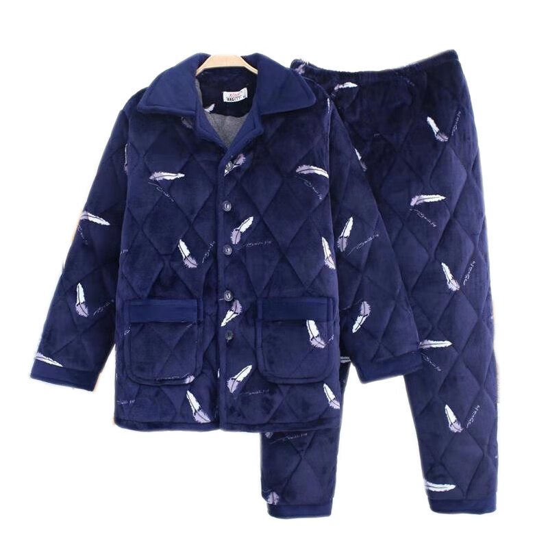 漫湖南省省服男士珊瑚绒三层加厚夹棉加绒保暖秋冬款法兰绒家 羽毛 xl