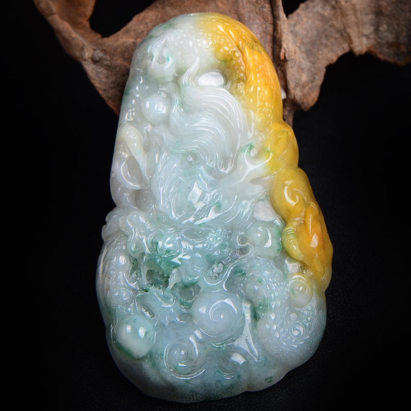 珑翠福天然冰糯缅甸翡翠a货玉龙牌吊坠冰飘花十二生肖龙玉佩玉器男女