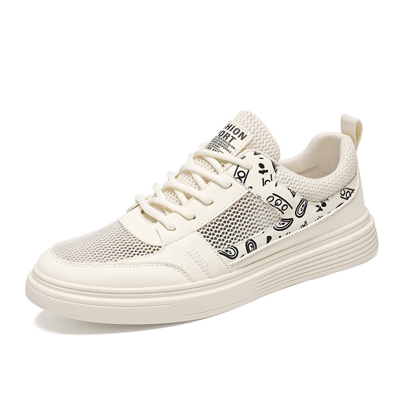 韩版鞋子男2024时尚板鞋舒适男鞋百搭休闲鞋运动鞋男士 五毛a8589米色