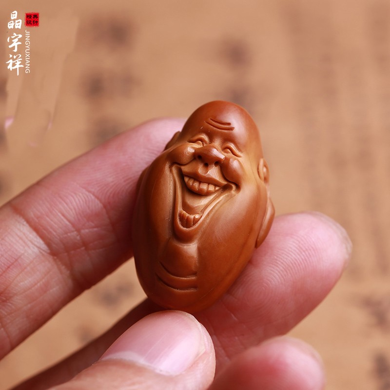 晶宇祥橄榄核开心弥勒佛单籽单颗橄榄胡核雕吊坠挂件佛珠手链背云大籽