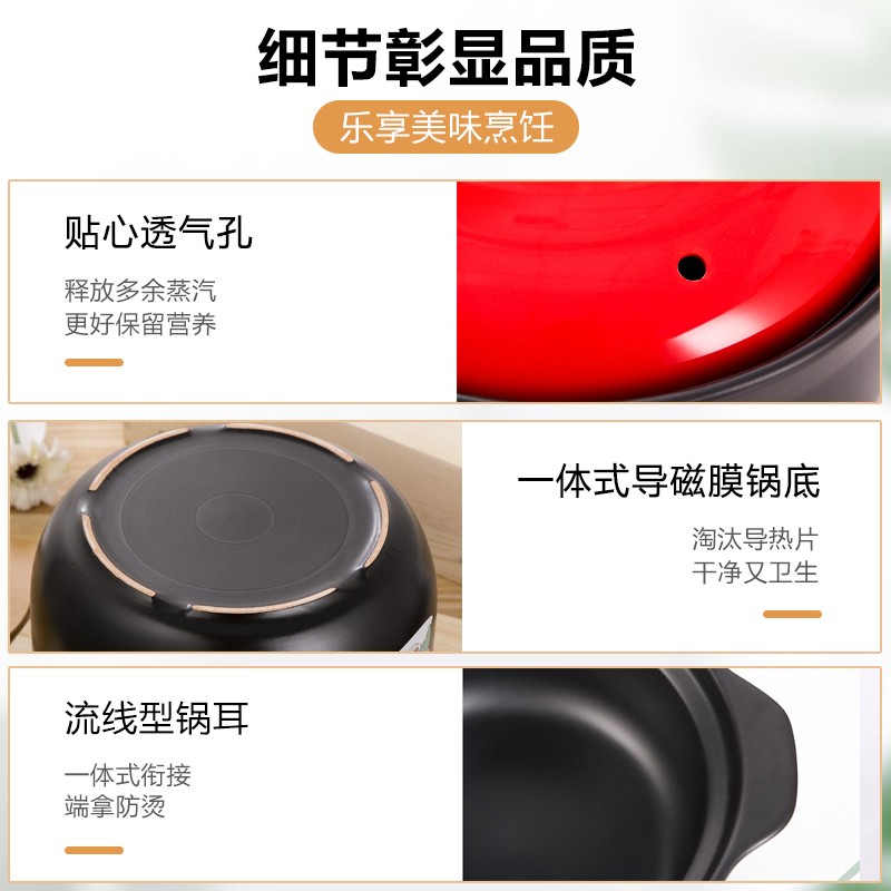 山背瓷业（SHANBEI CERAMICS） 砂锅电磁炉专用明火煲汤锅家用小号沙锅陶瓷煲养生炖汤 4升电磁炉明火通用（玛瑙红）