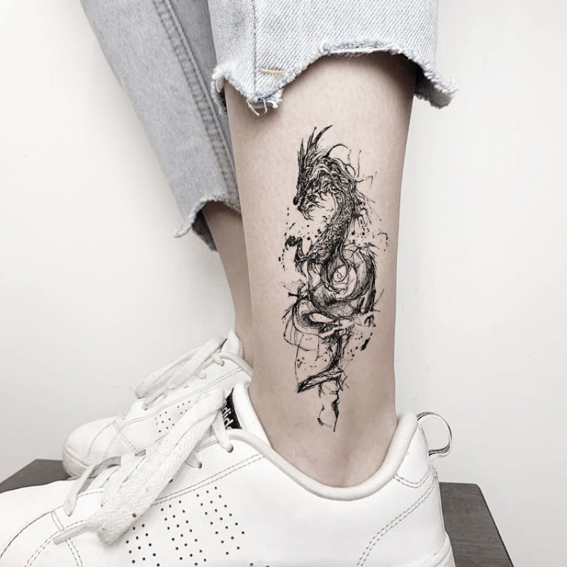 千色集黑龙纹身贴花臂男防水半臂手小腿眼镜蛇青龙骷髅羊头仿真刺青