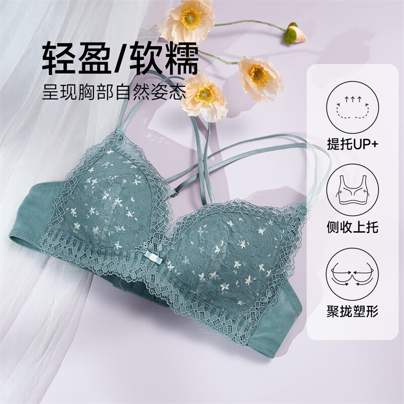 香蜜闺秀【小胸聚拢轻塑型】小胸显大有型上托美背内衣女无痕文胸罩 008-湖水蓝 B70(32)