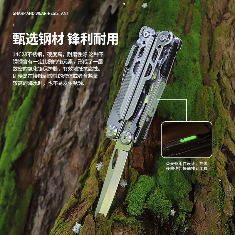 鸿丰惊雷2多功能钳户外小刀折叠钳应急剪刀便携装备多用组合扳手车载 GHK20闪光银