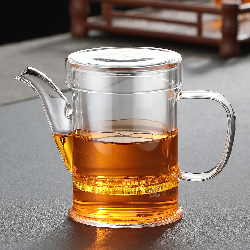 玉兰香加厚耐高温玻璃泡茶壶家用冲茶器过滤内胆茶具小号红茶泡功夫茶具绿茶泡 透明把480ML