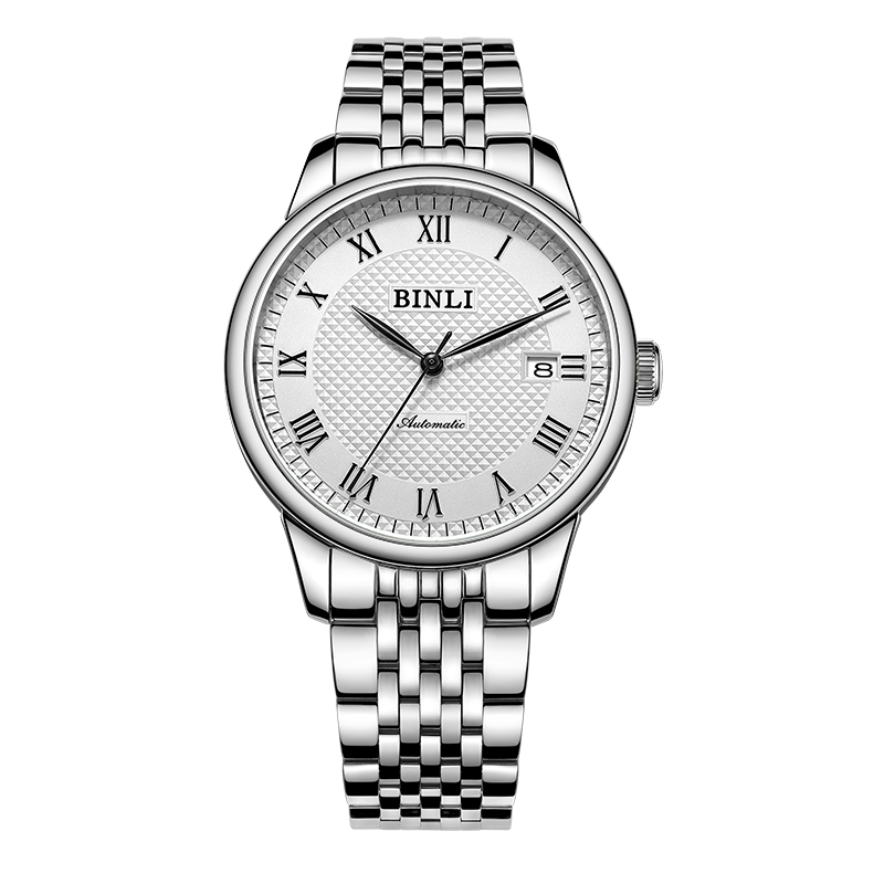 宾利全自动机械男表钢带防水女情侣表 6083时尚简约 白面男款