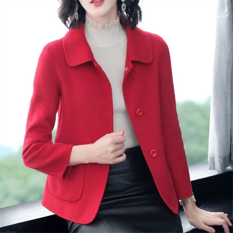 全颖蕾2021春秋冬新款女装毛呢外套短款韩版大妈加厚小西装外搭开衫上
