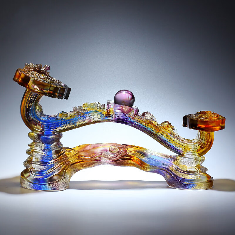 艺术品摆件客厅时尚工艺品家用乔迁新居礼品大气琉璃玉石龙凤如意玻璃