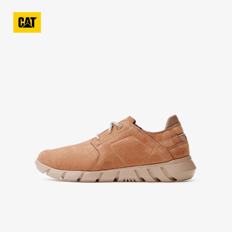 【商场同款】CAT卡特 休闲皮鞋男鞋 男士商务休闲鞋牛皮户外防滑耐磨透气低帮鞋子 棕色 41