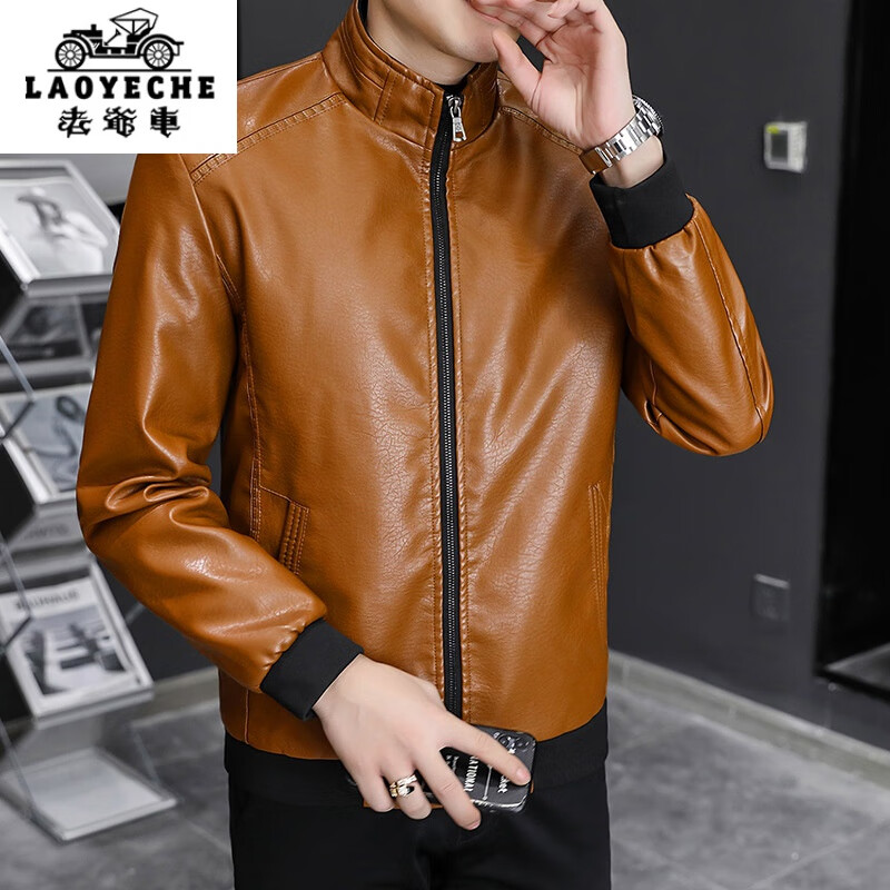 老爷车皮衣男款秋冬新款加绒保暖皮夹克时尚潮流韩版修身立领皮衣外套
