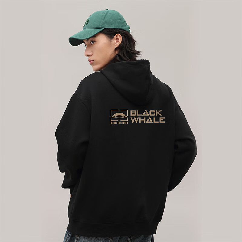 黑鲸海澜之家旗下潮牌卫衣男秋季大码宽松套头帽衫连帽外套 黑 M