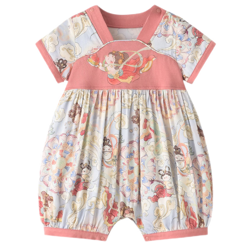 Shining Moment新生兒衣服女寶寶夏季薄款中國風(fēng)敦煌漢服連體衣嬰兒短袖爬服外出 敦煌娃娃-短袖漢服領(lǐng)連體衣 73cm