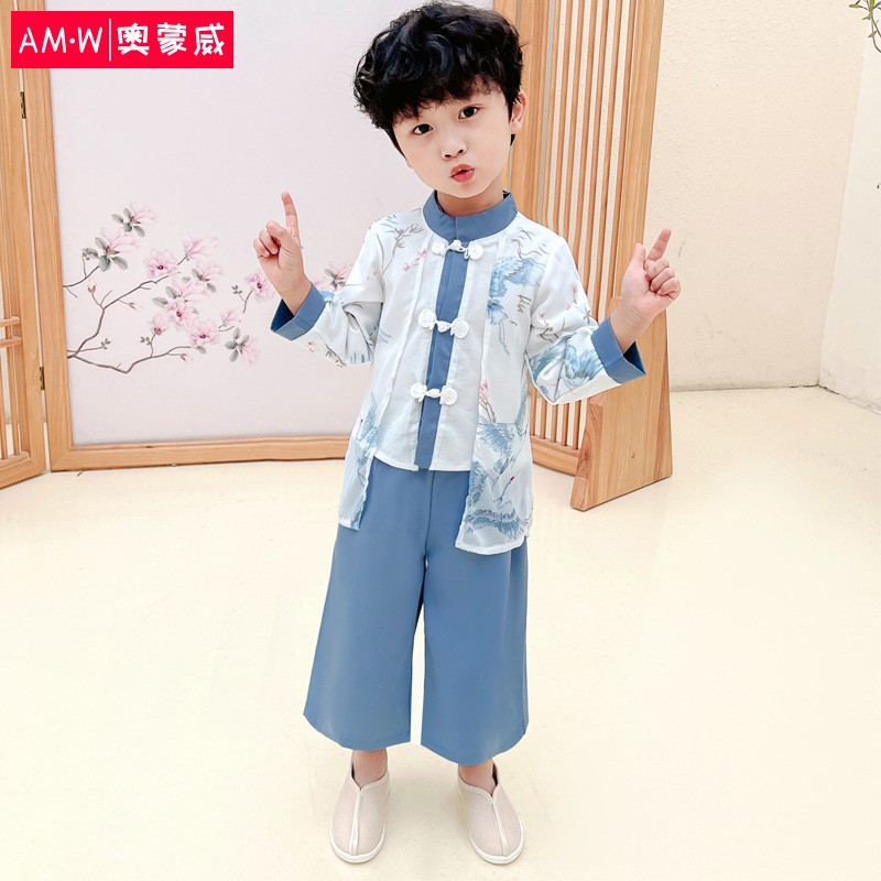 奥蒙威 男童春秋古装汉服套装古风国学服民国风表演服唐装儿童假两件套装AMW-ER-21612白色120怎么看?