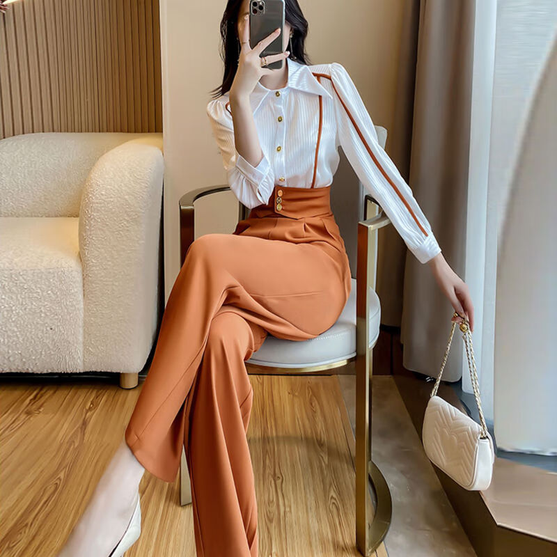 乔趣猫时尚女装套装时髦洋气款减龄女人味减龄洋气垂坠衬衫衣气质阔腿