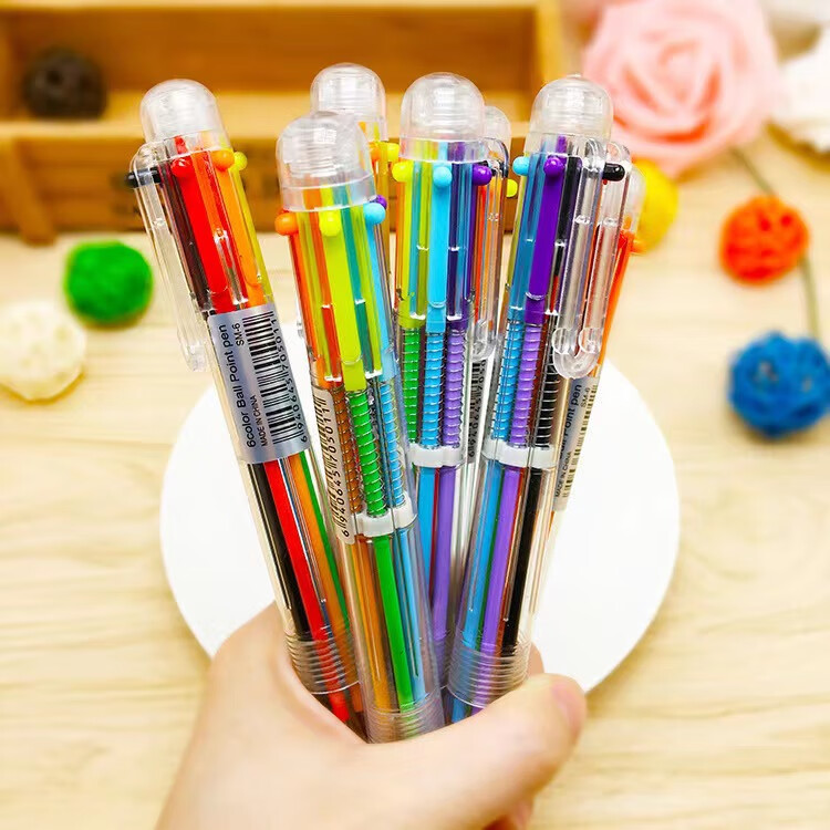 6色圆珠笔彩色按动中性笔涂鸦标记笔子弹头0.5学生文具 2支