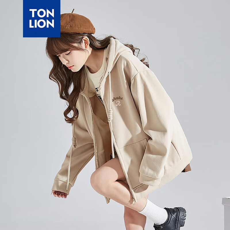唐狮（TonLion）2023针织外套女休闲卫衣开衫连帽上衣 浅卡其 M 怎么样,好用不?