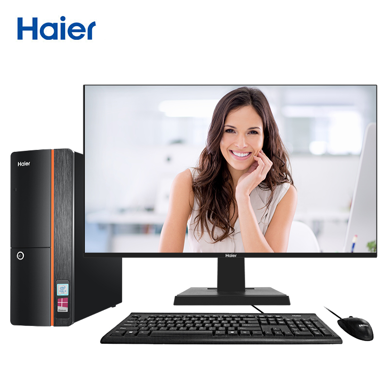 海尔（Haier）极光H700-V098 商用办公台式整机(i5-9400 8G 512G SSD 键鼠 Win10 )23.8英寸