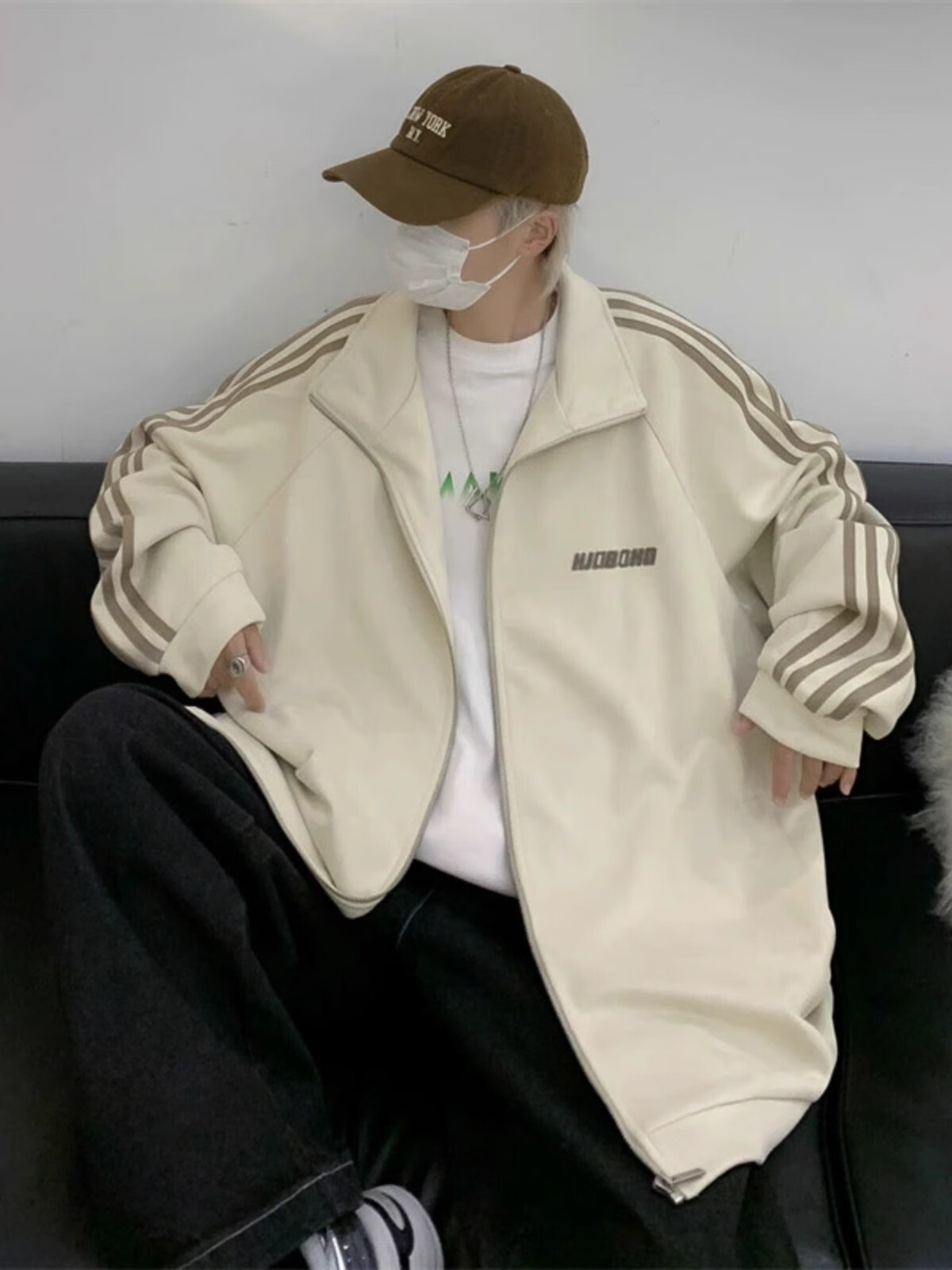 POUM麂皮绒春秋季卫衣男开衫外套潮牌oversize美式情侣棒球服运动夹克 YRFS-W141黑色 常规 麂皮绒 XL