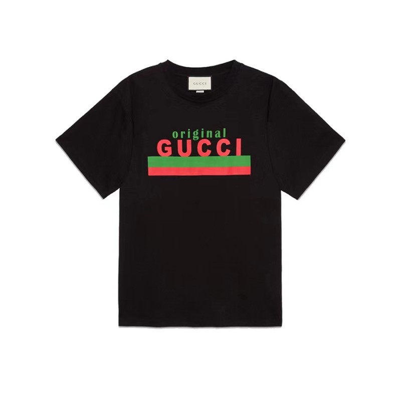 gucci 古驰 奢侈品男装 男士纯棉字母印花短袖t恤 616036 黑色 s