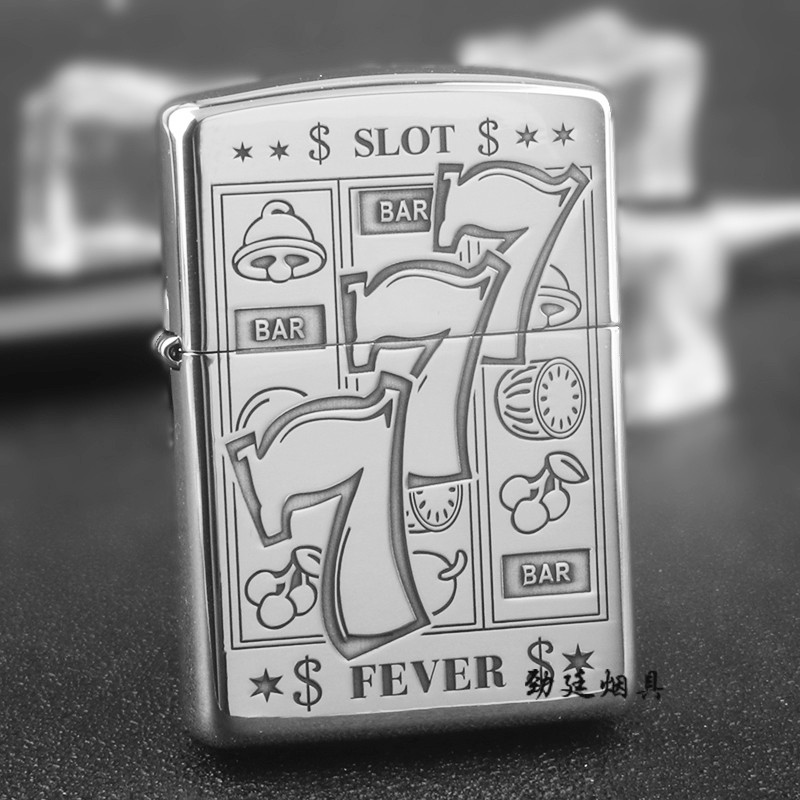 zippo美国之宝纯银打火机 双面雕刻水果777幸运数字 轻奢银机 男士
