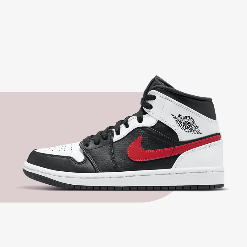 nike耐克air jordan 1 mid aj1黑白熊猫 红钩 男款 中帮休闲板鞋