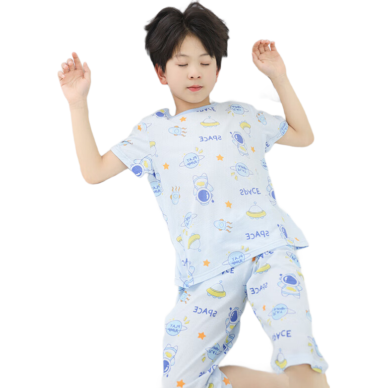 紅豆兒童睡衣純棉夏季薄款空調服男女童短袖套裝中大童家居服3321 160