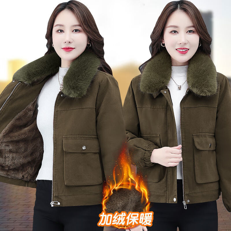 中年女式秋冬茄克衫小个子冬款派克棉衣棉服冬2023今年流行新款女 咖