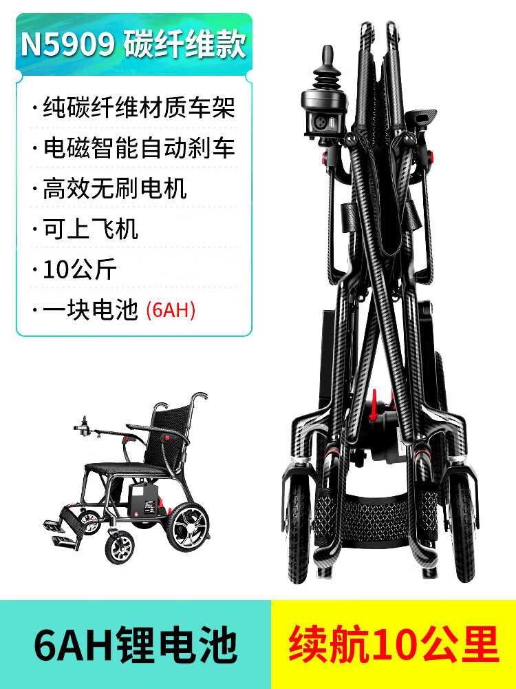 英洛华碳纤维电动轮椅轻便智能全自动折叠残疾老人专用代步车便携 真